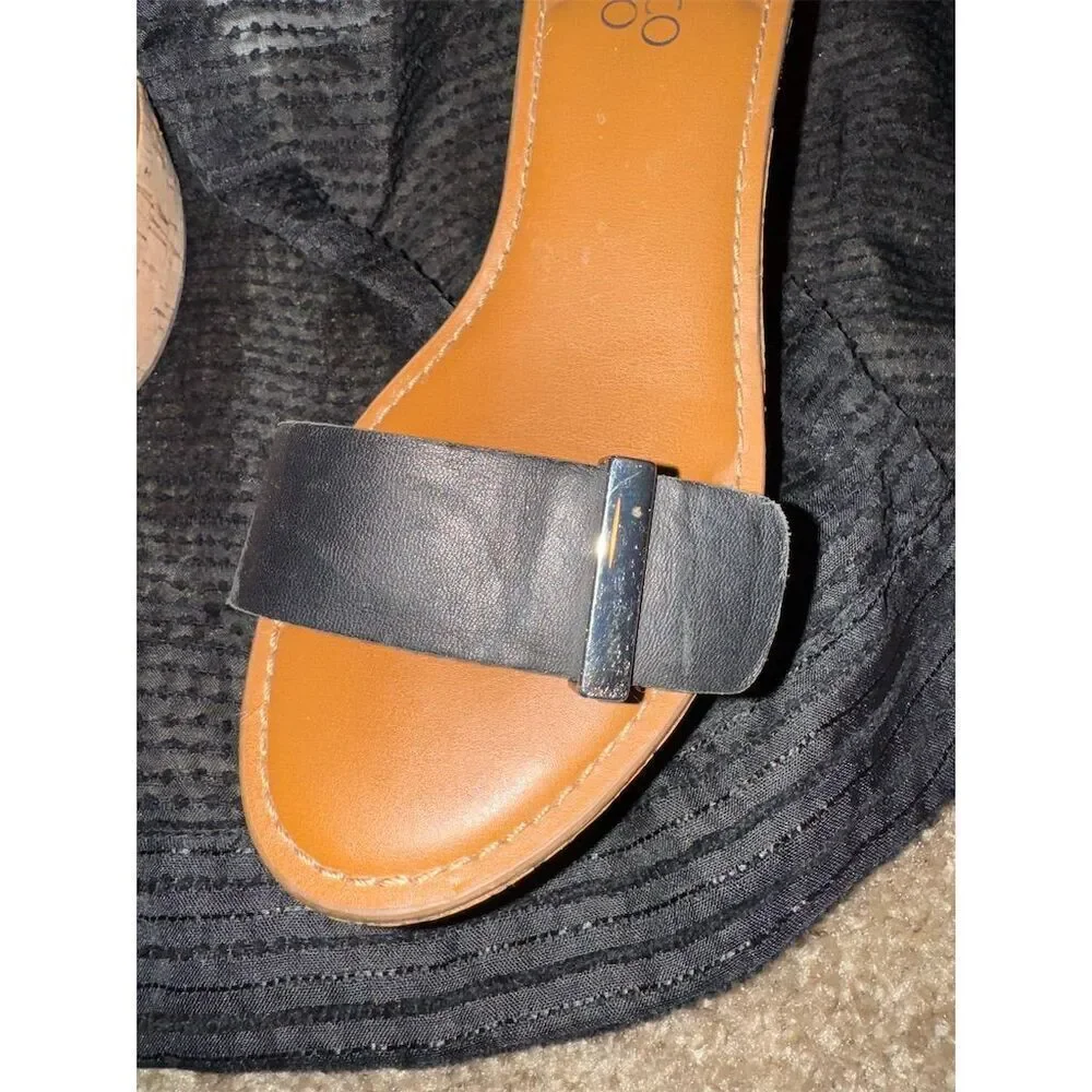 Franco Sarto Joni 2 Black Slingback platform Sandals Size 6.5 Cork Wedge